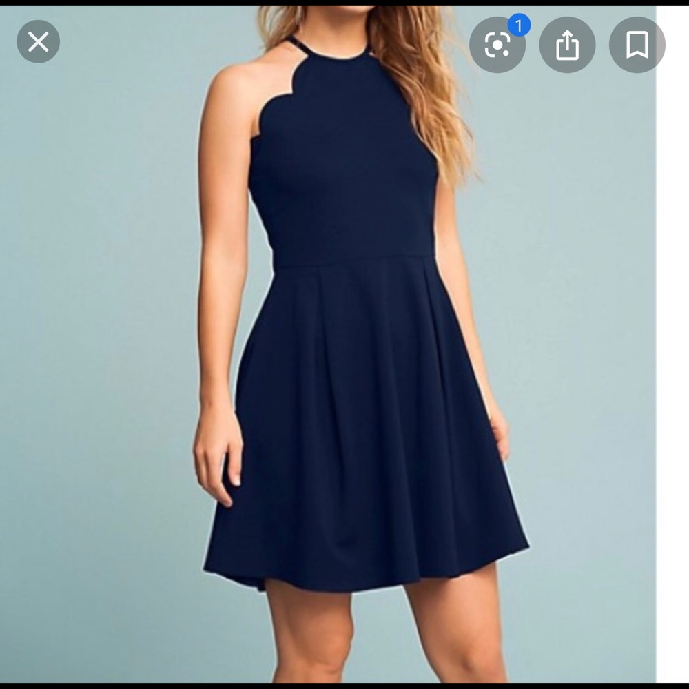 CHARLOTTE RUSSE NAVY HALTER SCALLOPED DRESS